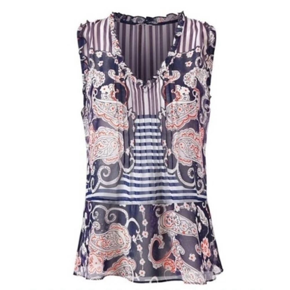 Cabi XS sleeveless top shirt women’s blue white floral